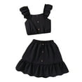 thumbnail image 1 of Oiyii Summer Girls Outfits Solid Ruffle Sleeveless Top Button Front Skirt Set, Sizes 7-12, 1 of 3
