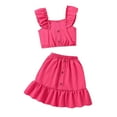 thumbnail image 1 of Oiyii Summer Girls Outfits Solid Ruffle Sleeveless Top Button Front Skirt Set, Sizes 7-12, 1 of 3