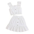 thumbnail image 1 of Oiyii Summer Girls Outfits Solid Ruffle Sleeveless Top Button Front Skirt Set, Sizes 7-12, 1 of 7