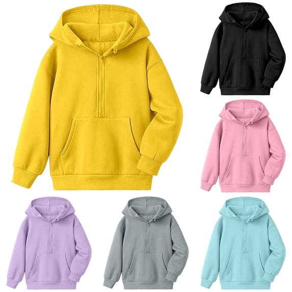 Oiyii Teen Boy's Minimal Zip Up Hoodie Long Sleeve Solid Color Zipper Hooded Sweatshirt School Top,Yellow