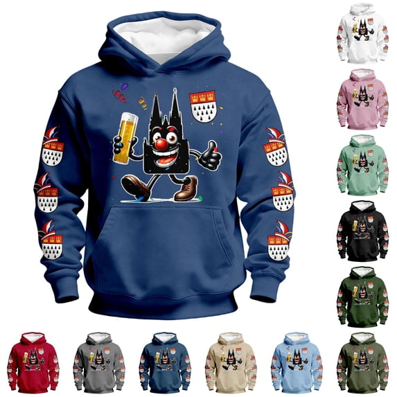 Oiyii Boy's Unique Cartoon 3D Print Hooded Sweatshirt Long Sleeve Graphic Pullover Daily Hoodie,Blue