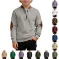 thumbnail image 1 of Oiyii Boys' Elbow Patch Half Zip Sweatshirt Solid Long Sleeve Stand Collar Casual Top School Sweatshirts,Grey, 1 of 4