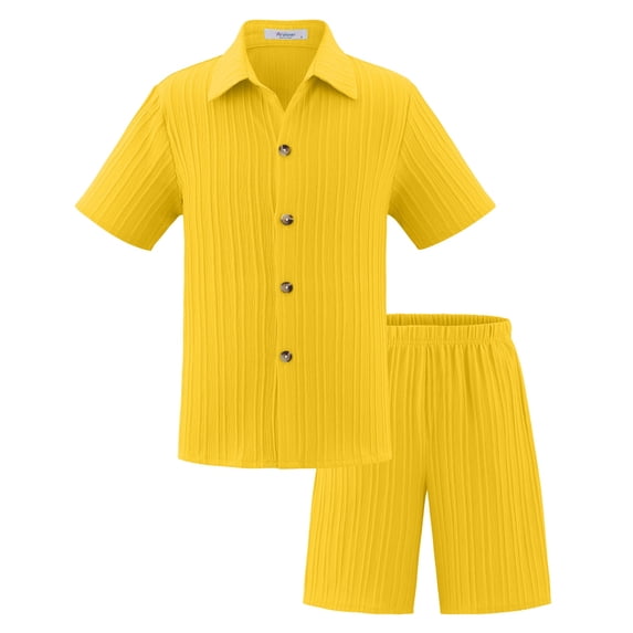 Oiyii Teen Boys Outfits Solid Short Sleeve Button-Down Shirt Shorts Set, Sizes 5-14