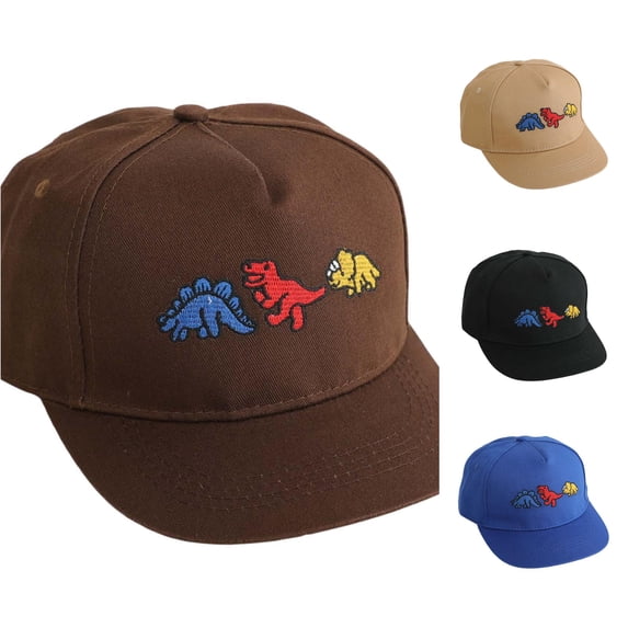 Oiyii Toddler Boy’S Play‑Oriented Baseball Caps Multi‑Dinosaur‑Embroidered Baseball Hats, Coffee