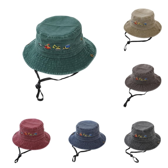 Oiyii Toddler Boy’S Vintage Denim Sun Hats Truck‑Embroidered Upf 50+ Bucket Hats, Green