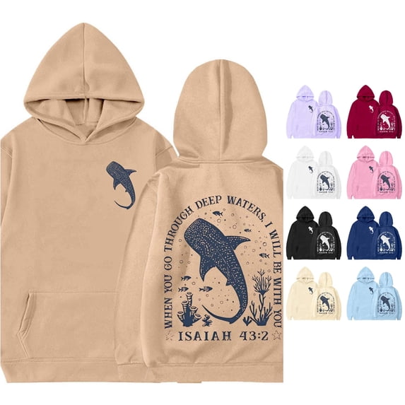 Oiyii Toddler Boy' Whale Isaiah 43:2 Bible Verse Front Back Graphic Hoodie Long Sleeve Faith Hooded Sweatshirt Pullover Top,Khaki