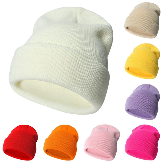 Oiyii Toddler Boy's Classic Beanies Solid‑Cuffed Knit Hats Fall Winter Cap, White