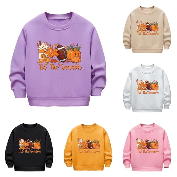 Oiyii Toddler Boy's Fall Graphic Sweatshirt Halloween Long Sleeve Pumpkin Football Print Outdoor Casual Pullover Top,Purple
