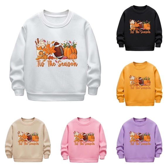 Oiyii Toddler Boy's Fall Graphic Sweatshirt Halloween Long Sleeve Pumpkin Football Print Outdoor Casual Pullover Top,White