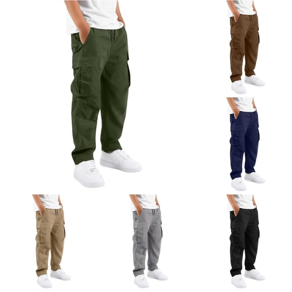 Oiyii Toddler Boy's Multi Pocket Cargo Pants Solid Straight Leg Casual Trousers Everyday Wear Bottoms,Army Green