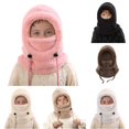 thumbnail image 1 of Oiyii Toddler Boy's Plush Beanies Drawstring‑Adjust Bomber Hats, Pink, 1 of 6
