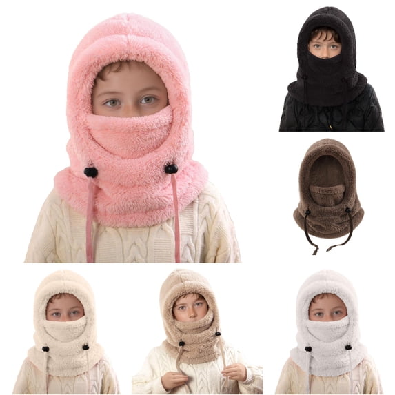 Oiyii Toddler Boy's Plush Beanies Drawstring‑Adjust Bomber Hats, Pink