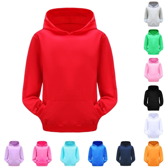 Oiyii Toddler Boy's Solid Hooded Sweatshirt Long Sleeve Blank Pullover Friendly Hoodie,Red