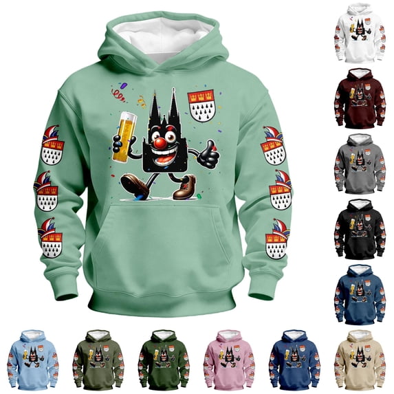 Oiyii Toddler Boy's Unique Cartoon 3D Print Hooded Sweatshirt Long Sleeve Graphic Pullover Daily Hoodie,Light Green