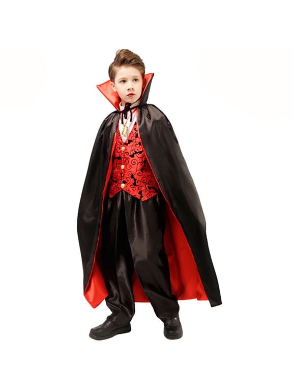Toddler Boy's Vampire Clothes Set Long Sleeve Cape Included Halloween Tracksuit SetKids Stage Sweatsuit Sets,Red