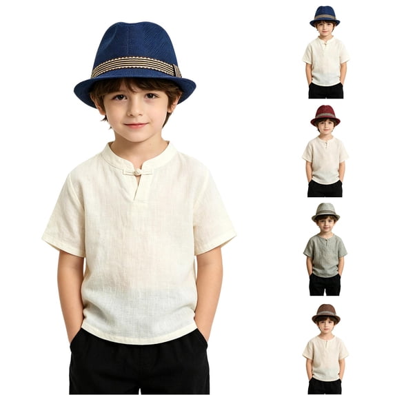 Oiyii Toddler Boys Breathable Fedoras Stripe Band Western Cow Boy Beach Fedora Hats, Black