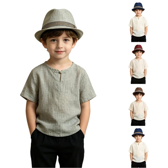 Oiyii Toddler Boys Breathable Fedoras Stripe Band Western Cow Boy Beach Fedora Hats, Khaki
