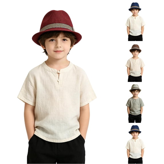 Oiyii Toddler Boys Breathable Fedoras Stripe Band Western Cow Boy Beach Fedora Hats, Red