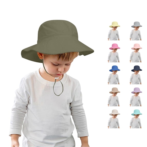 Oiyii Toddler Boys Chin‑Strap Bucket Hat Solid Caps Outdoor Headwear Fishman Cap, Army Green