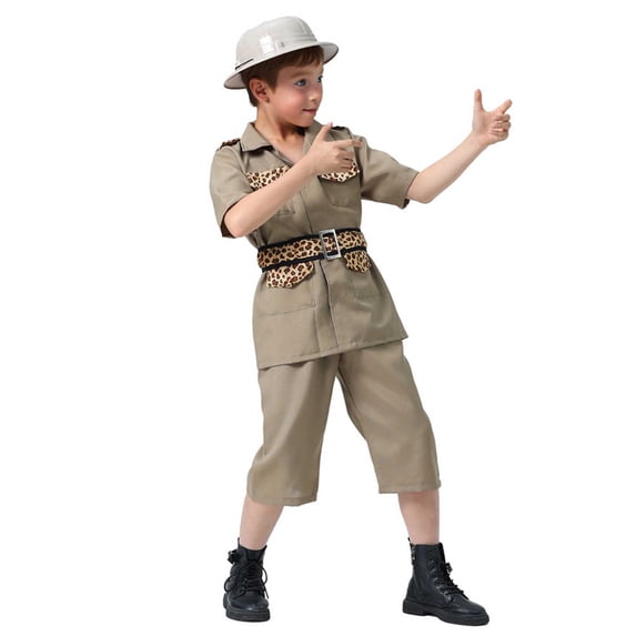 Oiyii Toddler Boys' Halloween Safari Clothes Set role playing Short Sleeve Lapel Tops Knee Length Shorts outfit Outdoor,Rose Gold