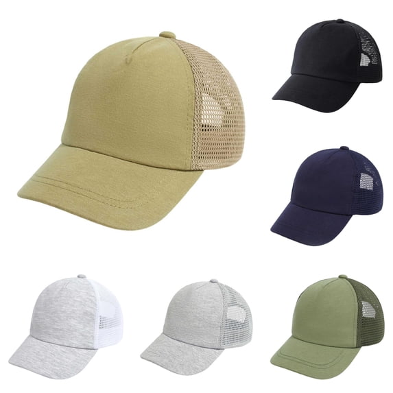 Oiyii Toddler Boys Mesh‑Back Trucker Cap Solid Outdoor Baseball Hat Sun‑Protection Headwear, Khaki