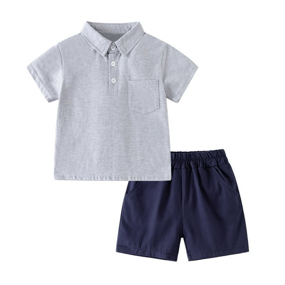 Oiyii Toddler Boys Outfits Casual Solid Short Sleeve Polo Shirt Shorts Set, Sizes 2-3