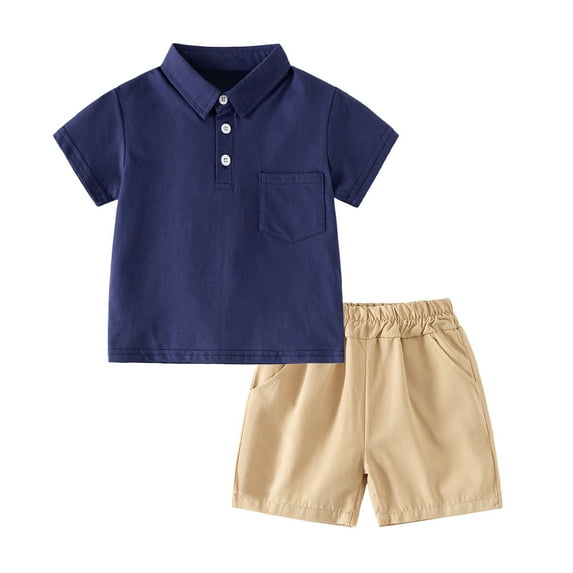 Oiyii Toddler Boys Outfits Casual Solid Short Sleeve Polo Shirt Shorts Set, Sizes 3-4