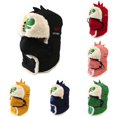 thumbnail image 1 of Oiyii Toddler Boys Plush Bomber Hats Dinosaur‑Embroidered Beanies, Black, 1 of 4