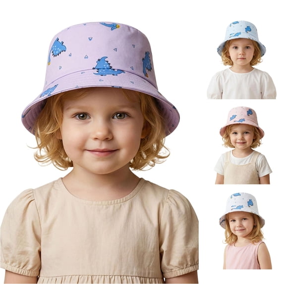 Oiyii Toddler Boys Printed Bucket Hats All‑Over‑Dinosaur‑Print Outdoor Sun Hats, Purple