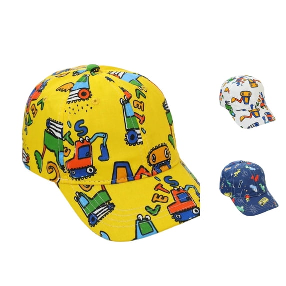 Oiyii Toddler Boys Snap‑Fit Baseball Hats Vehicle Printed Sport Back‑To‑School Baseball Caps, Yellow