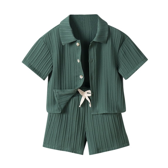 Oiyii Toddler Boys Summer Outfits Solid Short Sleeve Button Shirt Shorts Set, Sizes 2-3