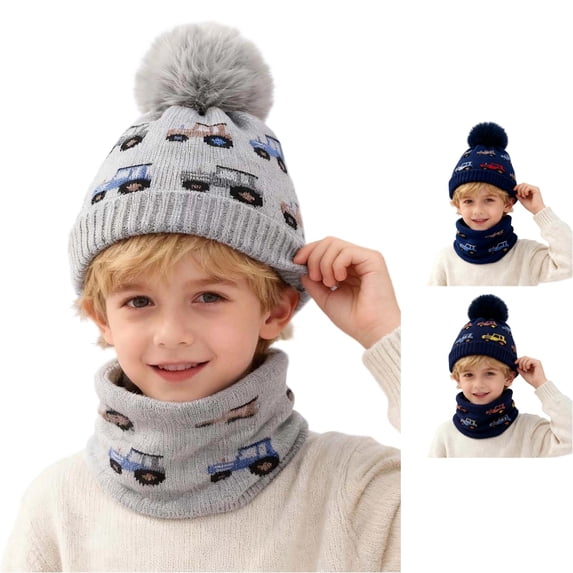 Oiyii Toddler Boys Vivid Beanies Vehicle‑Jacquard Bomber Hats, Grey