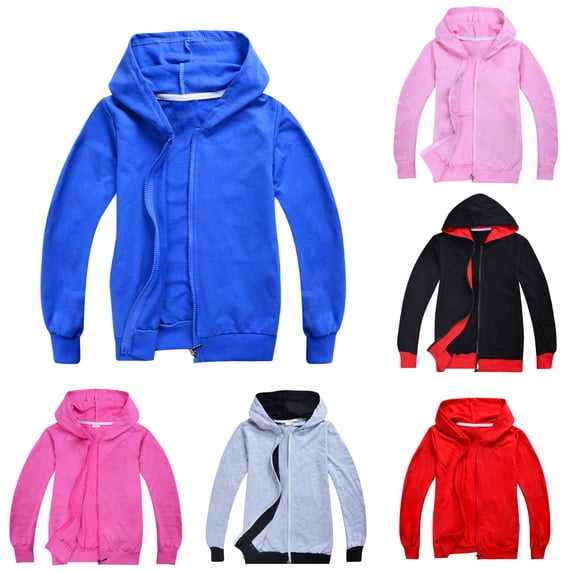 Oiyii Toddler Boys' Zip Up Hoodie Solid Contrast Lining Long Sleeve Casual Hooded Sweatshirt Daily Hoodies,Blue