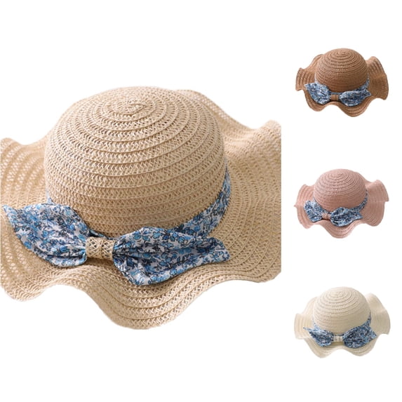 Oiyii Toddler Girl’S Beach‑Ready Sun Hats Floral‑Bow‑Accented Bucket Hats, Beige