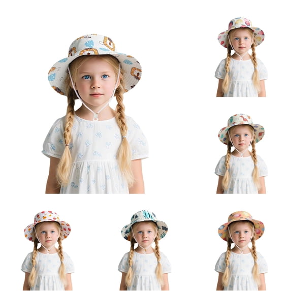 Oiyii Toddler Girl’S Outdoor Bucket Hats Jungle‑Animal‑Printed Sun Hats, Yellow