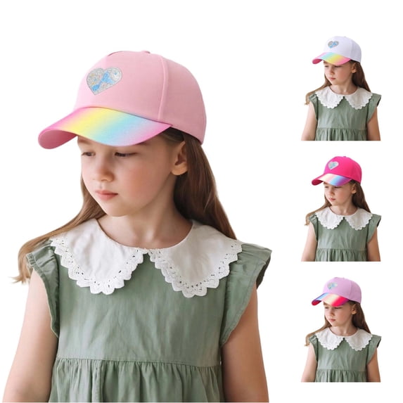 Oiyii Toddler Girl’S Sparkly Baseball Caps Heart‑Sequin‑Accent Sun Hats, Pink