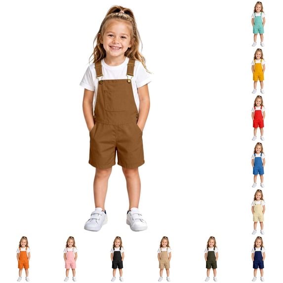 Oiyii Toddler Girl's Classic Short Overalls Adjustable Strap Pocket Rompers Summer Wear Jumpsuits,Coffee