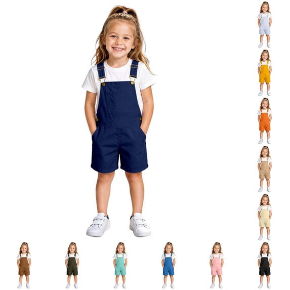 Oiyii Toddler Girl's Classic Short Overalls Adjustable Strap Pocket Rompers Summer Wear Jumpsuits,Dark Blue