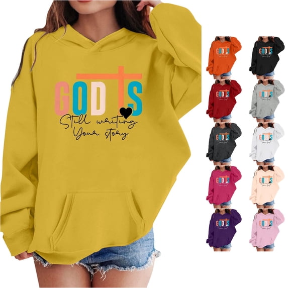 Oiyii Toddler Girl's Graphic Hoodie Sweatshirts Long Sleeve Cross Print Casual Hooded Sweatshirt For Kdis,Yellow