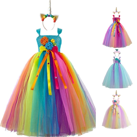 Oiyii Toddler Girl's Halloween Tutu Dress Spaghetti Strap Floral Formal Party Gown Holiday Pageant Frock,Multicolour