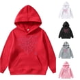 thumbnail image 1 of Oiyii Toddler Girl's Heart Spider Web Graphic Hoodie Long Sleeve Printed Casual Hooded Sweatshirt Halloween Pullover Top,Red, 1 of 7