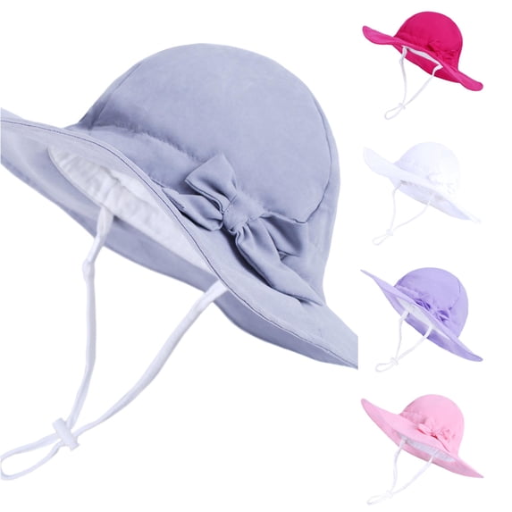 Oiyii Toddler Girl's Lightweight Bucket Hats Solid Color Bow Decor Outdoor Summer Sun Hats, Grey