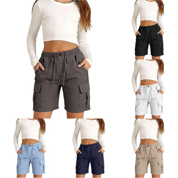 Oiyii Toddler Girl's Multi Pocket Cargo Shorts Solid Drawstring Hiking Shorts Summer Casual Short Pants,Dark Gray