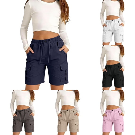 Oiyii Toddler Girl's Multi Pocket Cargo Shorts Solid Drawstring Hiking Shorts Summer Casual Short Pants,Navy