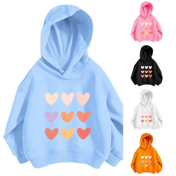 Oiyii Toddler Girl's Pastel Graphic Hoodie Long Sleeve Multi Tone Heart Grid Print Outdoor Casual Hooded Sweatshirt,Blue