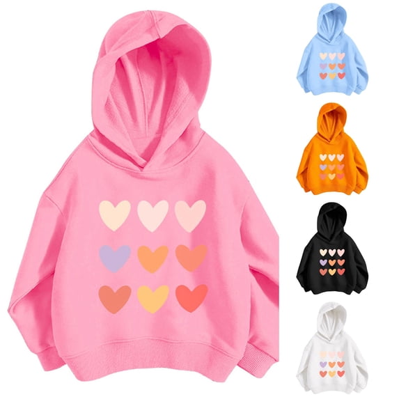 Oiyii Toddler Girl's Pastel Graphic Hoodie Long Sleeve Multi Tone Heart Grid Print Outdoor Casual Hooded Sweatshirt,Pink
