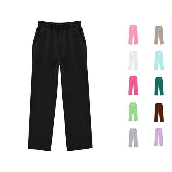 Oiyii Toddler Girl's Side Pocket Sweatpants Solid Straight Leg Casual Trousers Everyday Wear Bottoms,Black