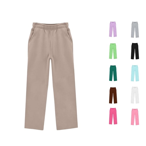 Oiyii Toddler Girl's Side Pocket Sweatpants Solid Straight Leg Casual Trousers Everyday Wear Bottoms,Khaki