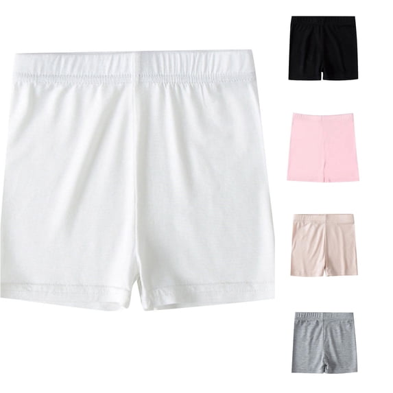 Oiyii Toddler Girl's Stretch Waist Biker Shorts Solid Slim Fit Under Shorts School Daily Bottoms,White