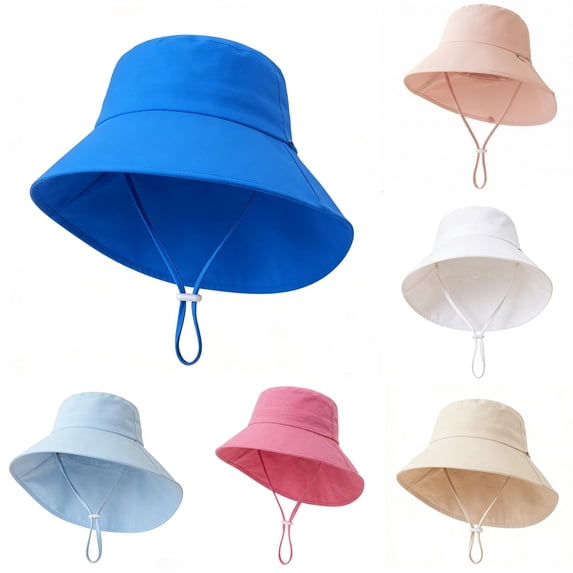 Oiyii Toddler Girls Adjustable Bucket Hats Solid Chin‑Cord Outdoor Sun Hats, Blue